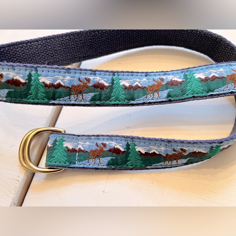 Moose and mountain scene web belt by Leather Man size M